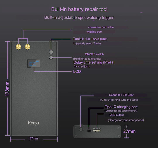 Aparat Portabil de Sudură prin Puncte Baterie 11000 mAh Ecran LCD 70 Viteze Reglabile Bandă de Nichel 10 m Funcție Power Bank Pentru Lipit Baterii