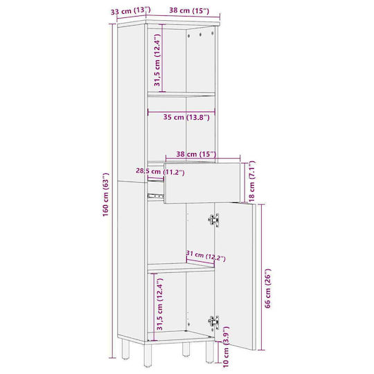 vidaXL Подова Баня Колона 38x33x160см Бяла