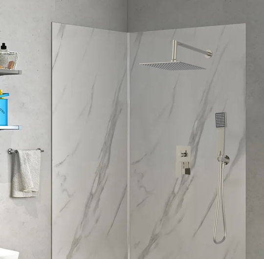 Bruno Set Mischer, Handbrause & Duschkopf für Wandmontage für Dusche Silber