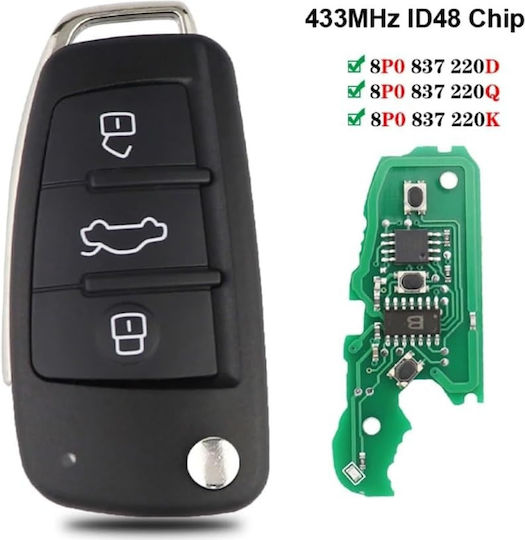 Cheie Auto Programabilă 3 Butoane Audi Q7 B7 Q3 A3 TT A2 A8 A6 A6L A4 S5 C5 C6 B6 A4L A5 Q5 S RS Cabrio Avant Quattro 433MHz ID48 FCC 8E0837220 8E0837220K 8E0837220D