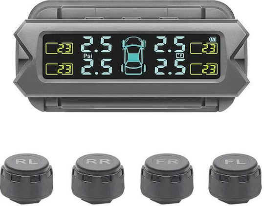 Sistem Monitorizare Presiune Anvelope Tpms Încărcare Solară 4 Senzori Externi Afișaj Lcd
