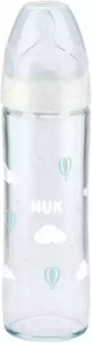 Nuk Glass Baby Bottle New Classic Anti-colic with Silicone Teat for 0-6 Months White Clouds - White 240ml