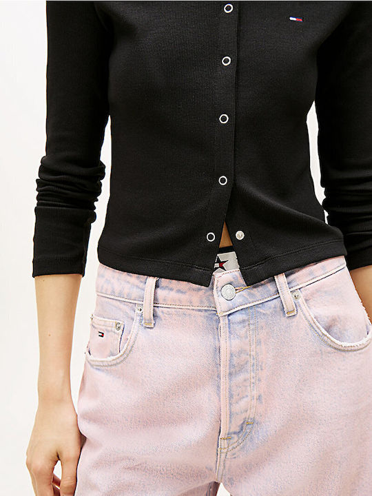 Kurze Gestrickte Damen Strickjacke in Schwarz Farbe