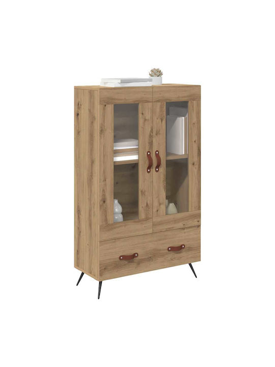 Highboard Floor-standing Living Room Display Cabinet made of Particleboard with Glass Brown 69.5x31x115cm