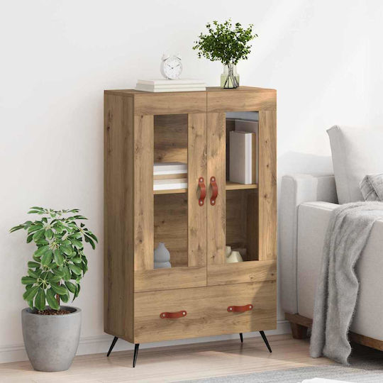 Highboard Standvitrine fürs Wohnzimmer aus Spanplatte in Artisan Eiche mit Glas 69.5x31x115cm
