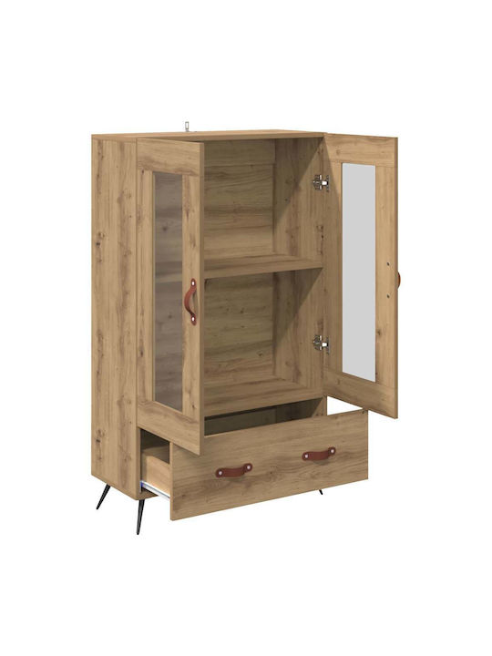 Highboard Floor-standing Living Room Display Cabinet made of Particleboard with Glass Brown 69.5x31x115cm