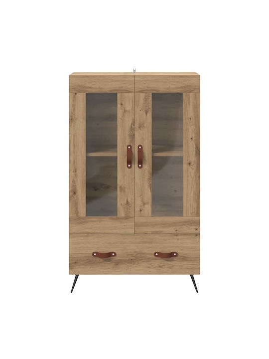 Highboard Floor-standing Living Room Display Cabinet made of Particleboard with Glass Brown 69.5x31x115cm
