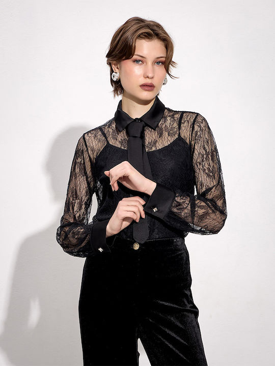 Langärmelig Damen Hemd Black