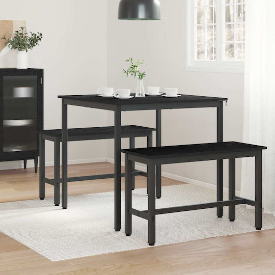 Table Dining Room Wooden with Metal Frame Black 80x80x75cm