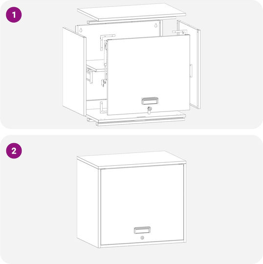 Wall Mounted Living Room Cabinet Made of Metal White 60x40x53cm