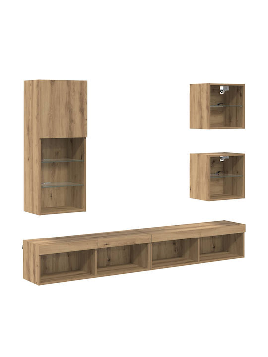 Wohnzimmer TV-Einheit Artisan Oak mit Vitrine & Beleuchtung L100xB30xH30cm