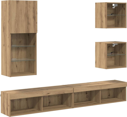 Living Room TV Unit with Showcase & Lighting L100xW30xH30cm