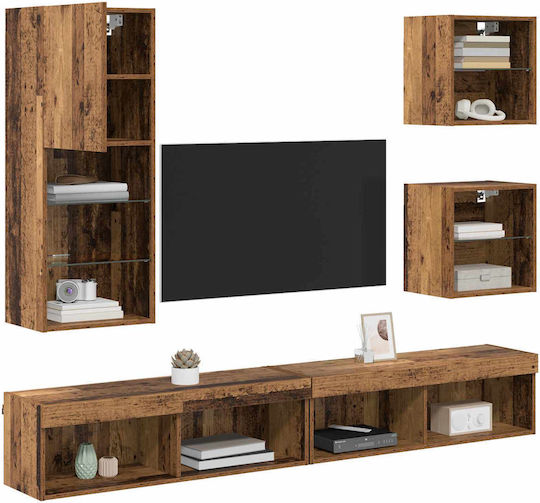 Животно помещение ТВ единица Old Wood с Витрина и Осветление Д100xШ30xВ30бр