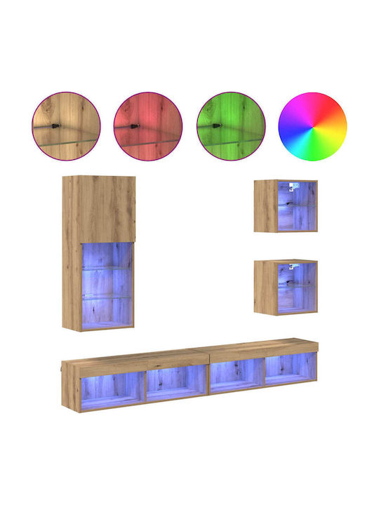 Wohnzimmer TV-Einheit Artisan Oak mit Vitrine & Beleuchtung L100xB30xH30cm