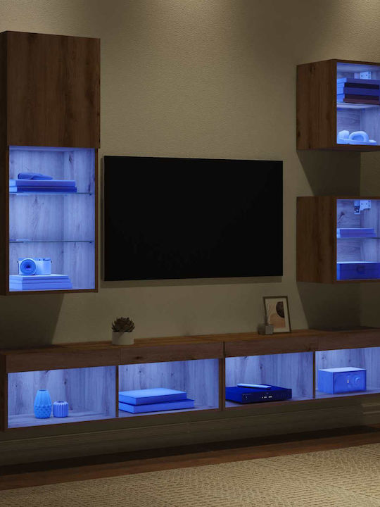 Wohnzimmer TV-Einheit Artisan Oak mit Vitrine & Beleuchtung L100xB30xH30cm