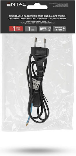 Entac Rewireable Netzkabel 2g0.75 Schalter On Off Schwarzes 1m