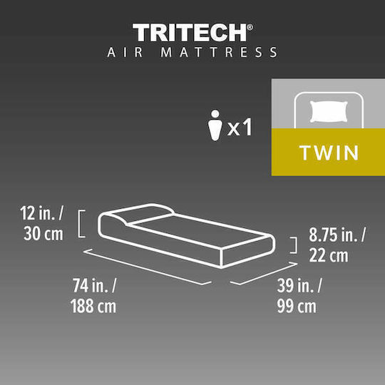 Bestway Inflatable Sleep Mattress Single with Integrated Pump 188x99x30cm Gray