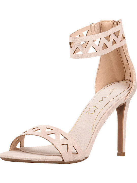 Suede Women's Sandals with Thin High Heel In Pink Colour