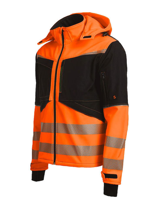 Stenso Prisma 2.0 Work Jacket Reflective Softshell with Fleece Lining and Detachable Hood Orange