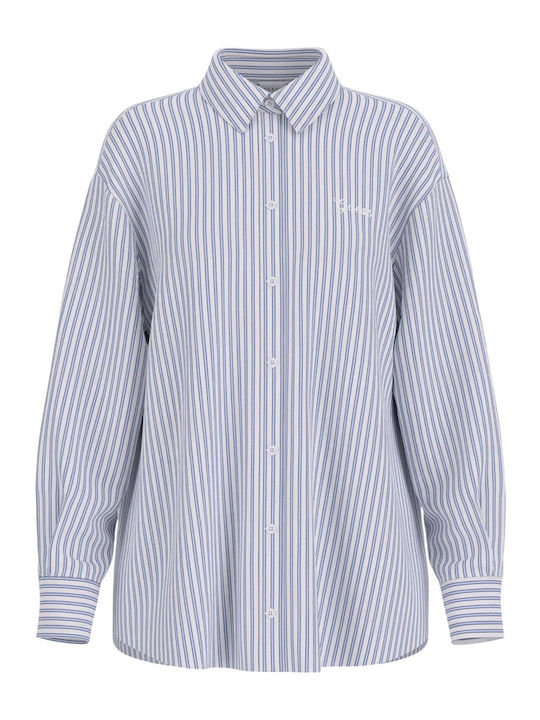 Long Sleeve Women's Cotton Shirt Blue Striped