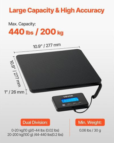 Vevor Electronic Precision Commercial Scale with Weighing Capacity of 200kg and Division 30gr