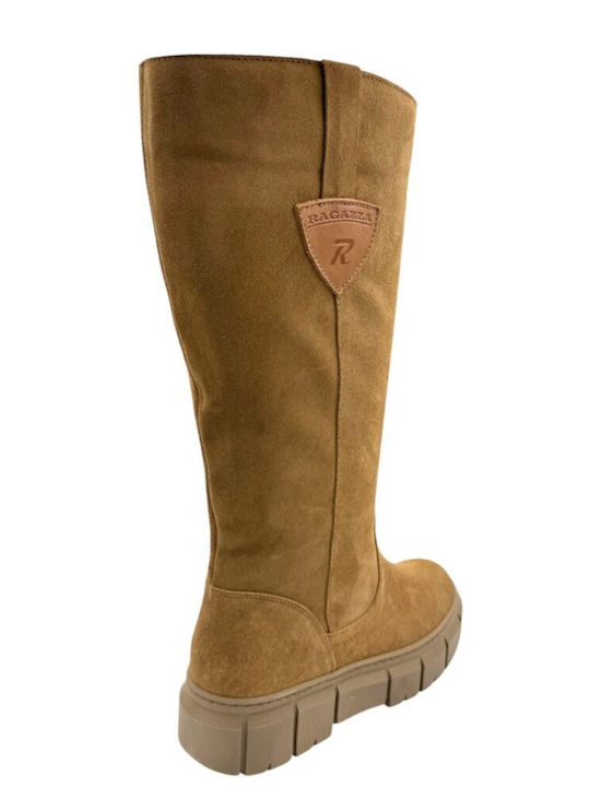 Anatomic Leather Medium Heel Women's Boots with Zipper Tabac Brown