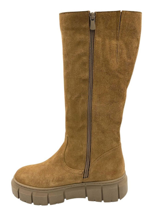 Anatomic Leather Medium Heel Women's Boots with Zipper Tabac Brown