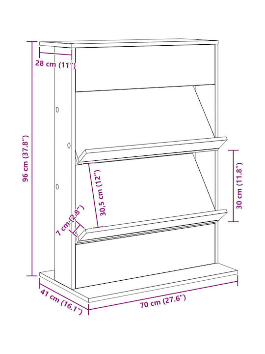 vidaXL PU Magazine Rack Brown 70x41x96cm