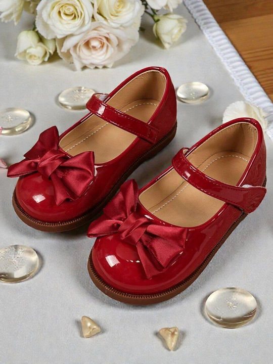 Kids Leather Ballerinas with Hoop & Loop Closure Burgundy