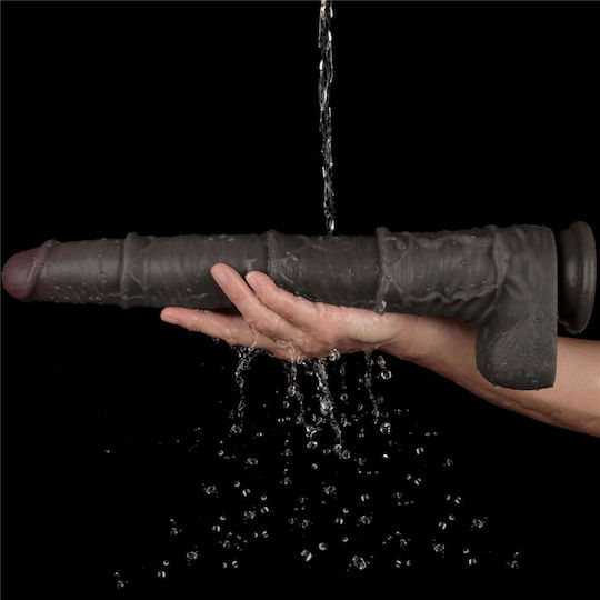 Lovetoy Dual Layered Ρεαλιστικό Dildo με Όρχεις και Βεντούζα Μαύρο
