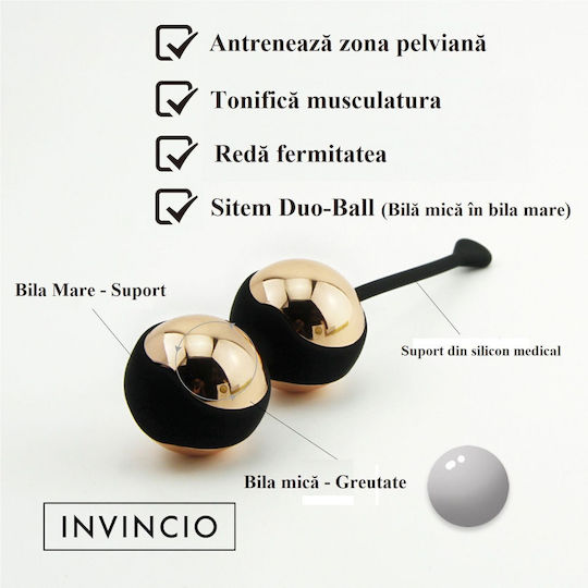 Set Lux Invincio Duo-Ball Tratament Incontinență Urinară Exerciții Kegel Stimulator Pelvic 3 Suporturi 6 Bile 9 Exerciții Diferite Medical Silicon Negru