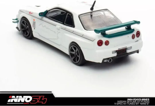 Machetă Mașină Nissan Skyline GT-R R34 V-Spec Tuned By Mine`s Alb 1:64 Inno64