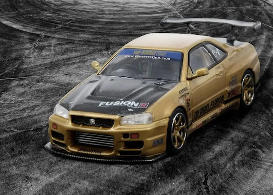 Model Static Mașină Nissan R34 Top Secret Auriu Scara 1:64 Inno64