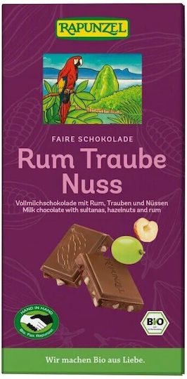 Rapunzel Млечен шоколад с ром, стафиди и лешници 100g