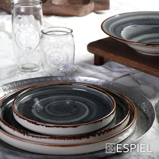 Espiel Terra Grey Pasta Serving Plate Made of Porcelain Black with Diameter 27cm 6 Pieces