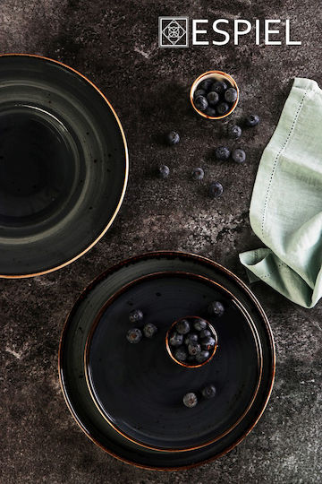 Espiel Terra Grey Pasta Serving Plate Made of Porcelain Black with Diameter 27cm 6 Pieces