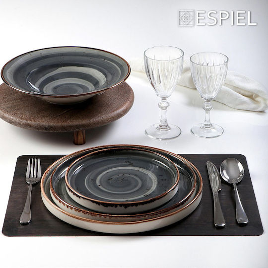 Espiel Terra Grey Pasta Serving Plate Made of Porcelain Black with Diameter 27cm 6 Pieces