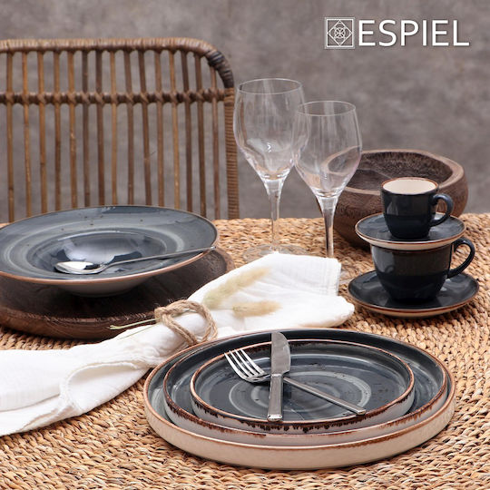 Espiel Terra Grey Pasta Serving Plate Made of Porcelain Black with Diameter 27cm 6 Pieces