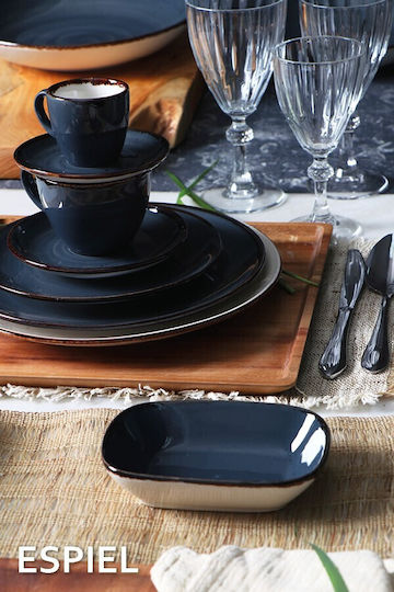 Espiel Terra Grey Black Porcelain Dessert Plate With Diameter 19cm 6 Pieces