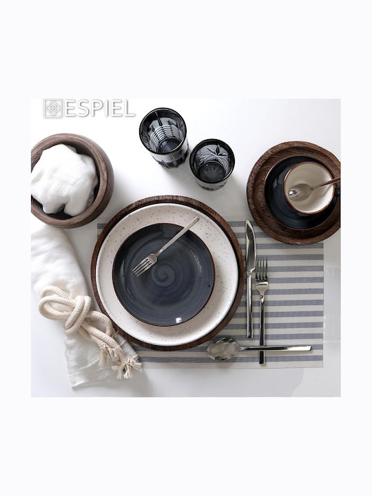 Espiel Terra Grey Black Porcelain Dessert Plate With Diameter 19cm 6 Pieces