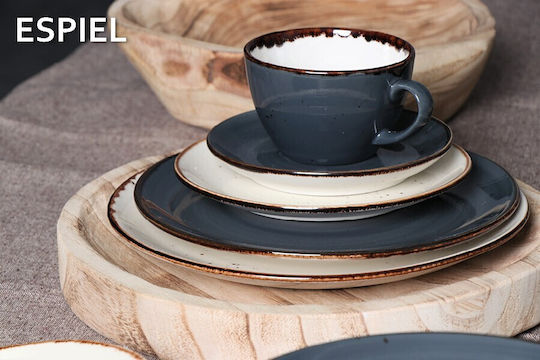 Espiel Terra Grey Black Porcelain Dessert Plate With Diameter 19cm 6 Pieces