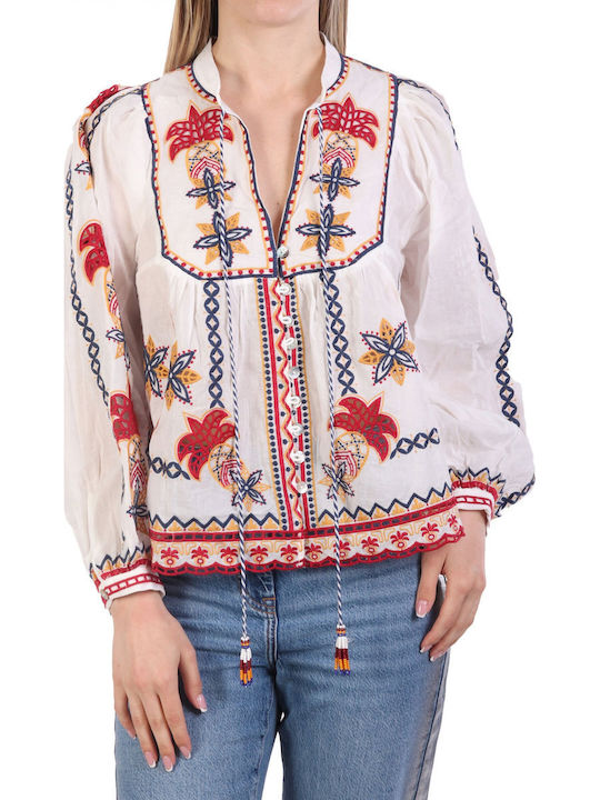 Damen Bluse Baumwolle Off-White