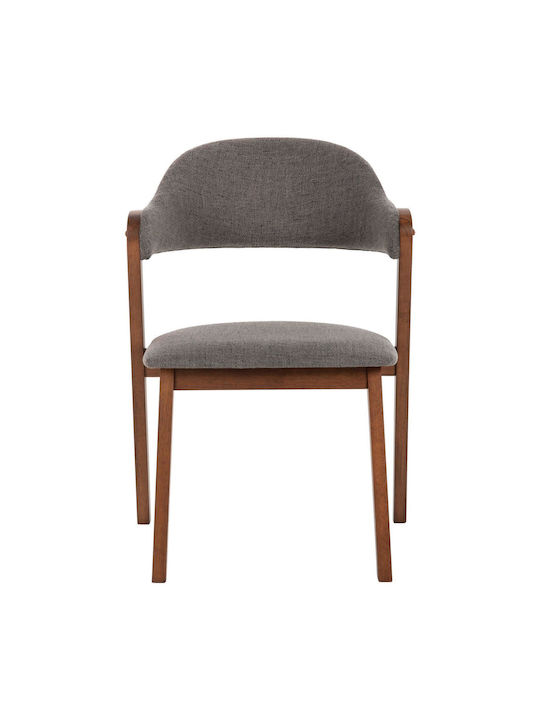 Rubberwood Dining Room Wooden Armchair Walnut - Grey Fabric 59x59x83cm 2pcs