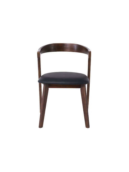 Sandra Dining Room Artificial Leather Chair Walnut, Black 52x56x76cm 2pcs