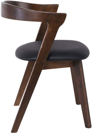 Sandra Dining Room Artificial Leather Chair Walnut, Black 52x56x76cm 2pcs