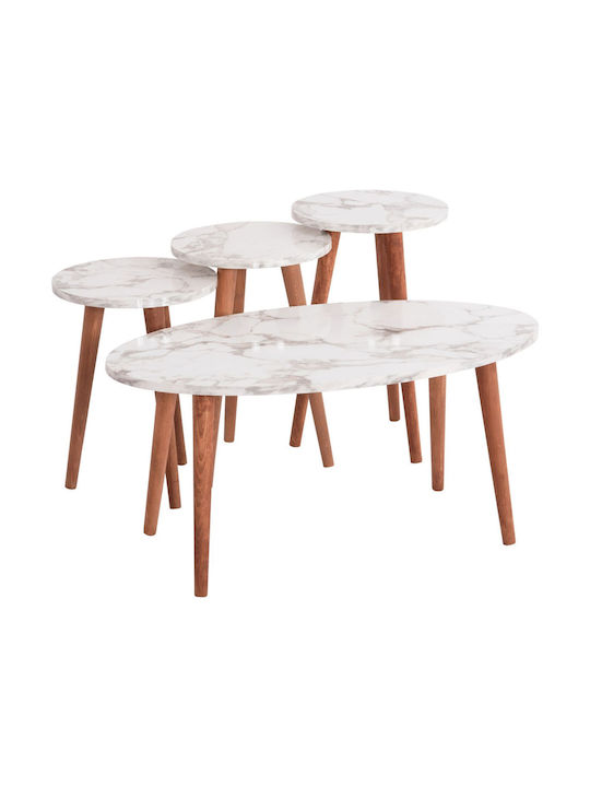 Oval Central Coffee Table Vital Wooden White Marble - Walnut W90xD50xH42cm