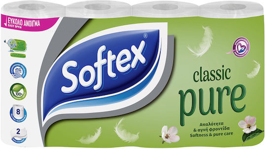 Softex Χαρτί Υγείας 2 Φύλλων 8 Συσκευασίες (62gr/Ρολό) 5200251190283