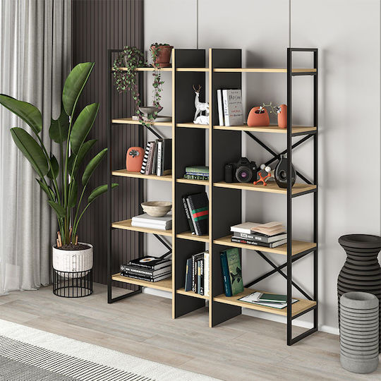 Bibliotecă Detroit Sapphire Oak - Negru Mătăsos 143.5x35.2x175 cm