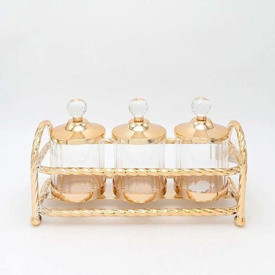 Set 3buc Borcane Uz General cu capac & Bază Metalic Transparent 13x11x29cm Set 3buc Borcane Uz General cu capac & Bază Metalic Transparent 13x11x29cm