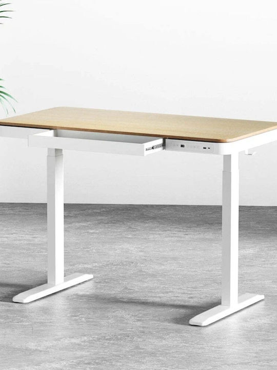 Birou Electric E-desk Din Lemn De Fag Alb Cu Picioare Metalice Și Înălțime Reglabilă 120x60x72cm